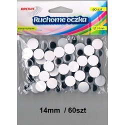 Ruchome oczka 14mm samoprzylepne / 60sztuk Brewis  R09